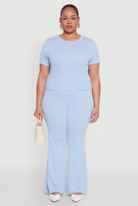 Womens Plus Size Shadow Stripe Crop Top, Blue, Size 3X