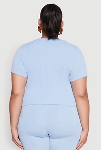 Womens Plus Size Shadow Stripe Crop Top, Blue, Size 3X
