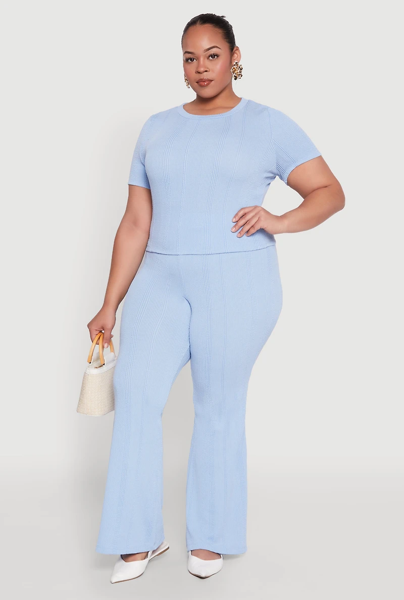 Womens Plus Size Shadow Stripe Flared Pants, Blue, Size 1X