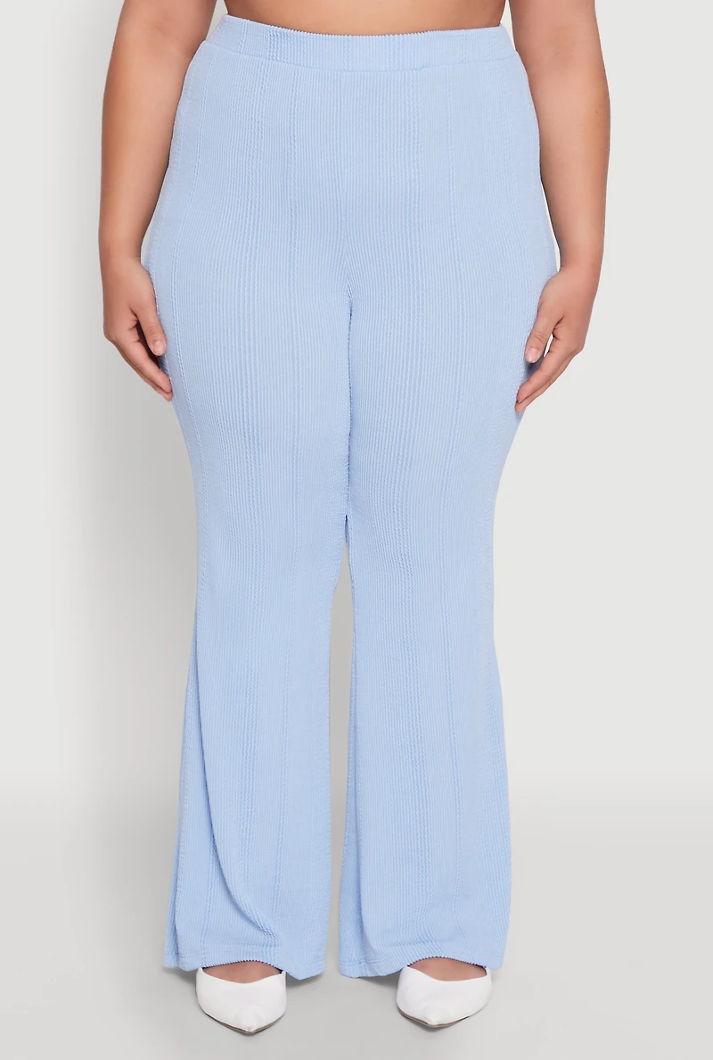 Womens Plus Size Shadow Stripe Flared Pants, Blue, Size 1X