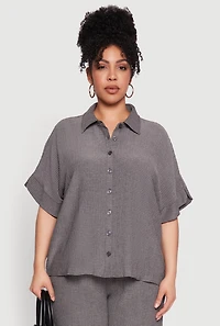 Womens Plus Size Textured Knit Shirt, Grey, Size 1X
