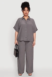 Womens Plus Size Textured Knit Shirt, Grey, Size 1X