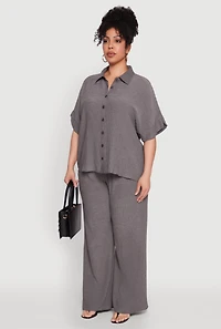 Womens Plus Size Textured Knit Shirt, Grey, Size 1X