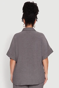 Womens Plus Size Textured Knit Shirt, Grey, Size 1X