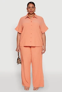 Womens Plus Size Textured Knit Shirt, Orange, Size 2X