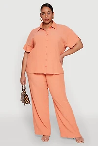 Womens Plus Size Textured Knit Shirt, Orange, Size 2X