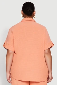 Womens Plus Size Textured Knit Shirt, Orange, Size 2X