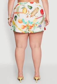 Womens Plus Fruit Print Shorts, Multi,