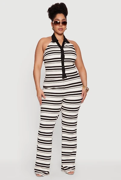 Plus Striped High Waisted Pants
