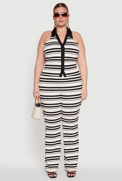 Womens Plus Size High Waisted Striped Casual Pants, Multi, Size 2X