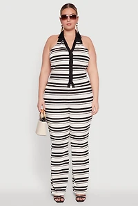 Plus High Waisted Striped Casual Pants