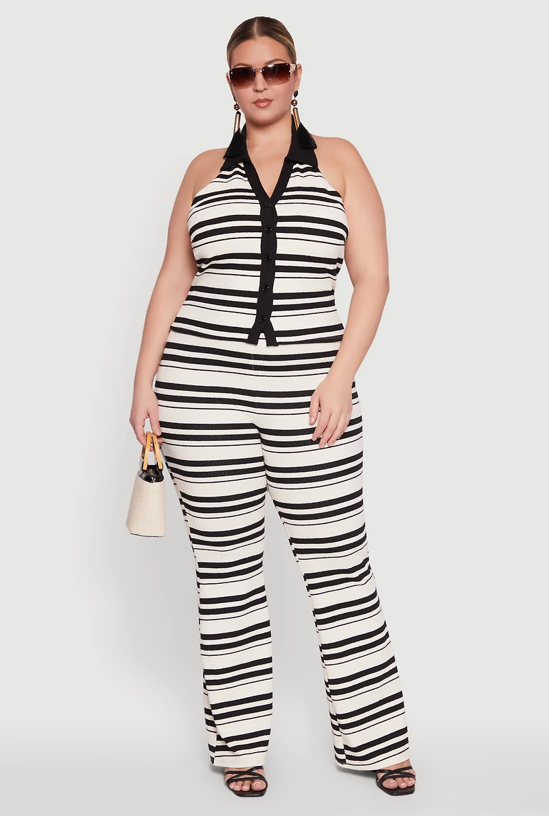 Womens Plus Size High Waisted Striped Casual Pants, Multi, Size 2X