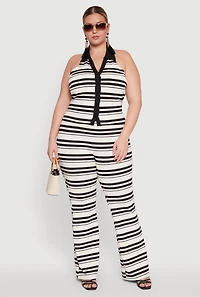 Plus High Waisted Striped Casual Pants