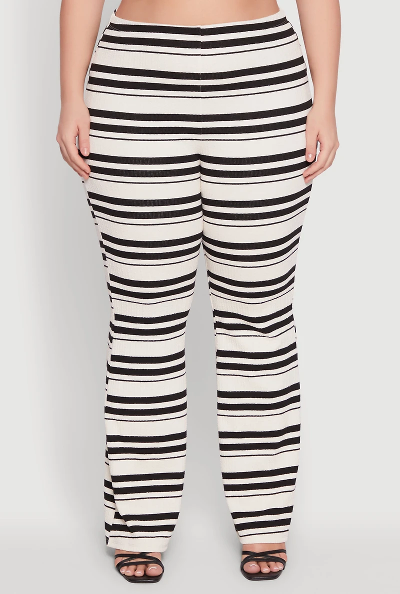 Plus High Waisted Striped Casual Pants