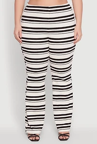 Plus High Waisted Striped Casual Pants