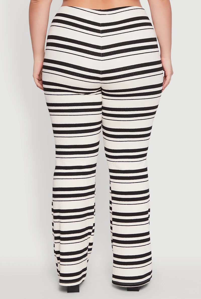 Plus High Waisted Striped Casual Pants