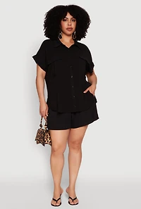 Womens Plus Airy Cargo Pocket Shirt, 1X