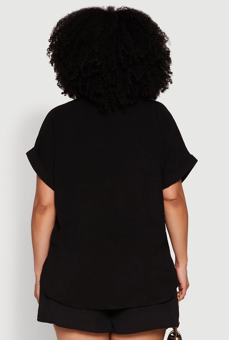 Womens Plus Airy Cargo Pocket Shirt, 1X
