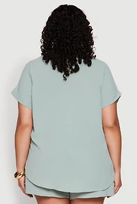 Womens Plus Size Airy Cargo Pocket Shirt, Green, Size 1X