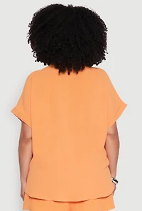 Womens Plus Airy Cargo Pocket Shirt, Orange,