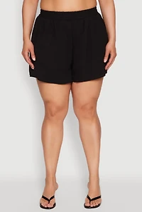 Womens Plus Size Airy Elastic Waist Shorts, Black, Size 1X