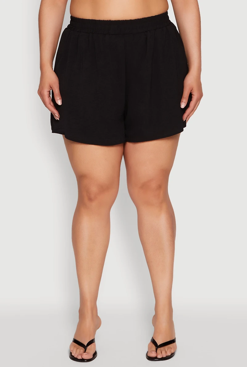 Plus Airy Elastic Waist Shorts