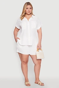 Womens Plus Size Airy Elastic Waist Shorts, White, Size 1X