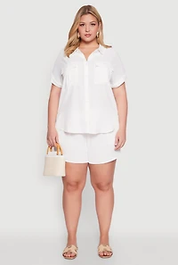 Womens Plus Size Airy Elastic Waist Shorts, White, Size 1X