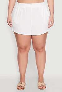 Womens Plus Size Airy Elastic Waist Shorts, White, Size 1X