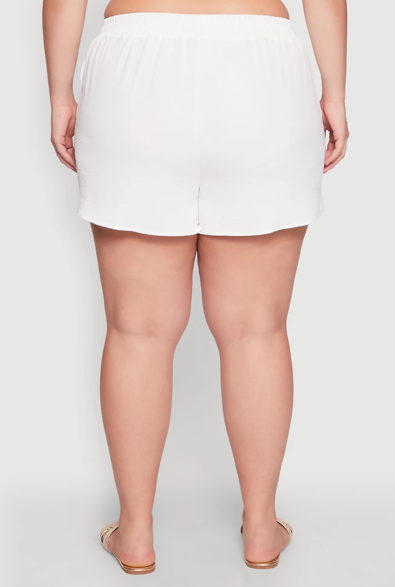 Womens Plus Size Airy Elastic Waist Shorts, White, Size 1X