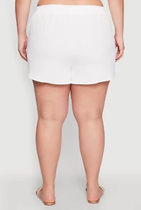 Womens Plus Size Airy Elastic Waist Shorts, White, Size 1X