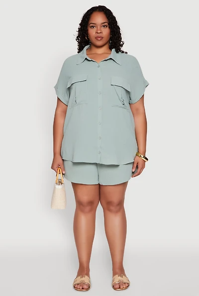 Womens Plus Airy Elastic Waist Shorts,