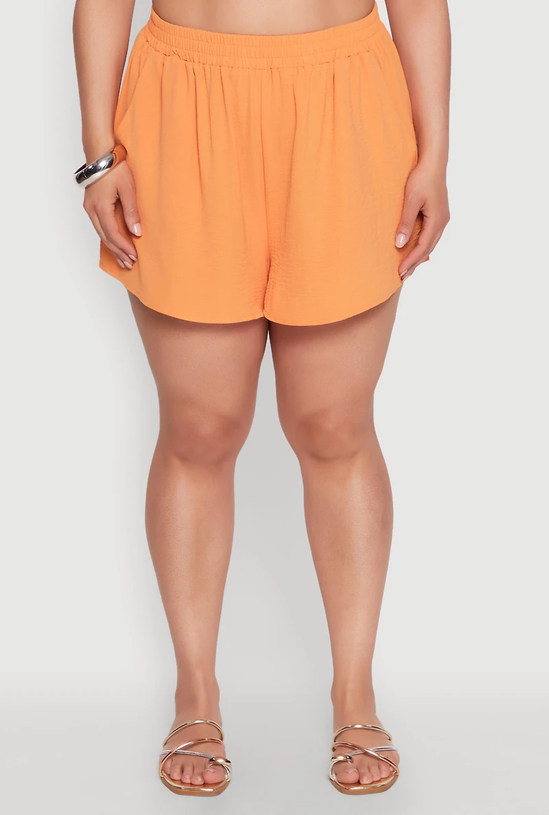 Womens Plus Airy Elastic Waist Shorts, Orange,