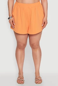 Womens Plus Airy Elastic Waist Shorts, Orange,