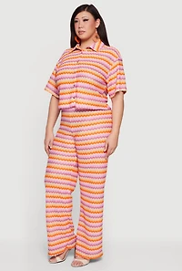 Plus Chevron Striped High Waisted Pull On Pants