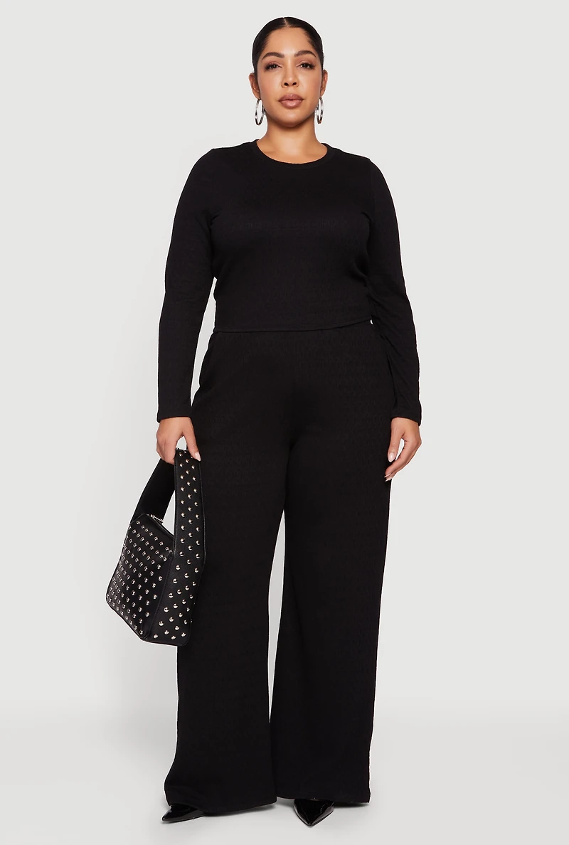 Plus Long Sleeve Textured Knit Tee
