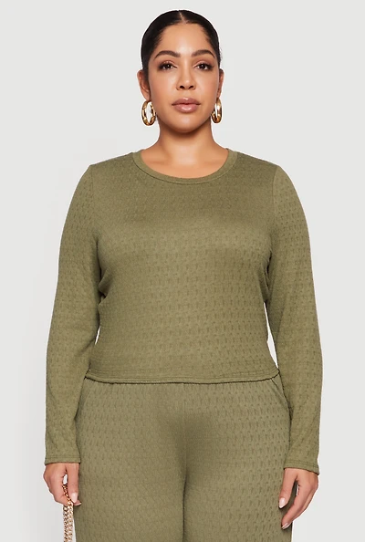 Plus Long Sleeve Textured Knit Tee