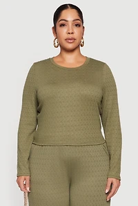 Plus Long Sleeve Textured Knit Tee