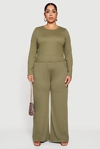 Plus Long Sleeve Textured Knit Tee