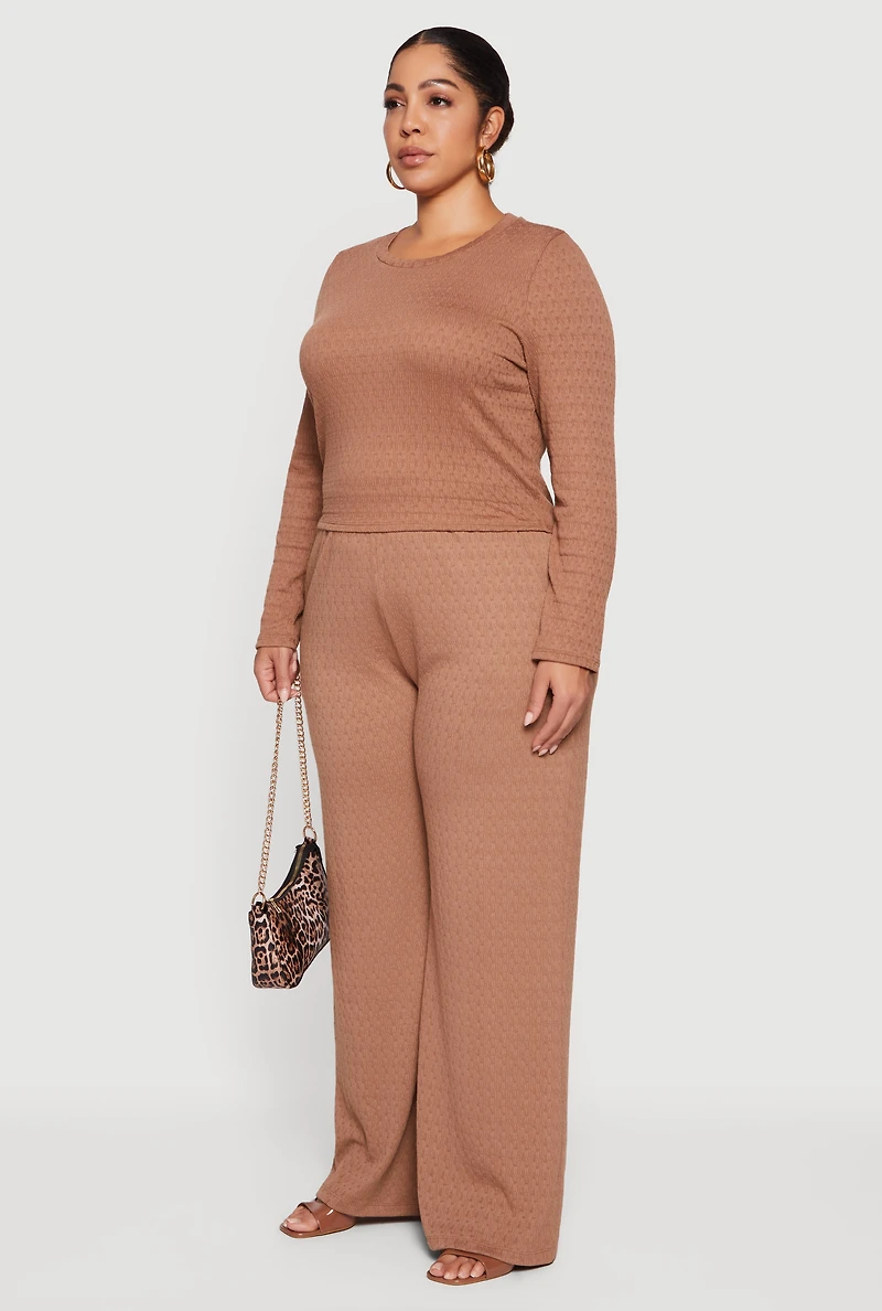 Womens Plus Long Sleeve Textured Knit Tee, 2X