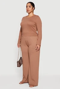 Womens Plus Long Sleeve Textured Knit Tee, 2X