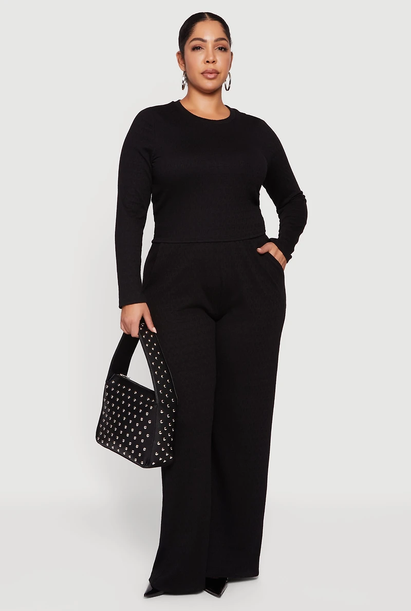 Plus Textured Knit Pull On Wide Leg Pants