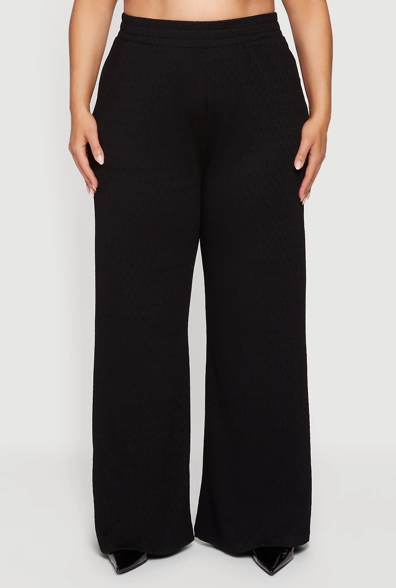 Plus Textured Knit Pull On Wide Leg Pants