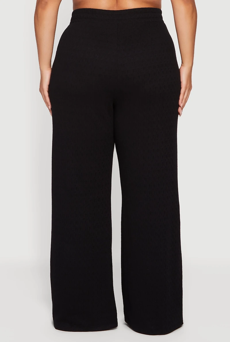 Plus Textured Knit Pull On Wide Leg Pants
