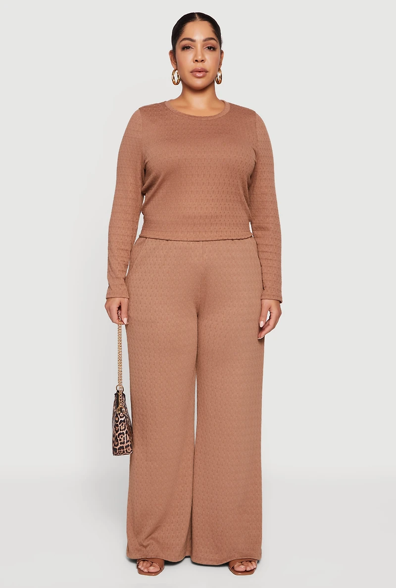 Plus Textured Knit Pull On Wide Leg Pants