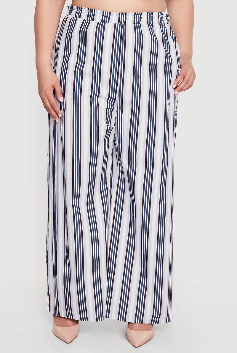 Plus High Waisted Striped Palazzo Pants