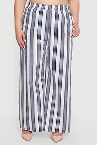 Plus High Waisted Striped Palazzo Pants