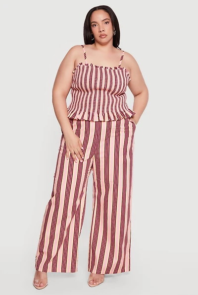 Plus High Waisted Striped Palazzo Pants