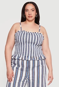 Plus Striped Smocked Cami with Ruffles