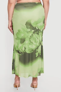 Plus Floral Mesh High Waisted Maxi Skirt